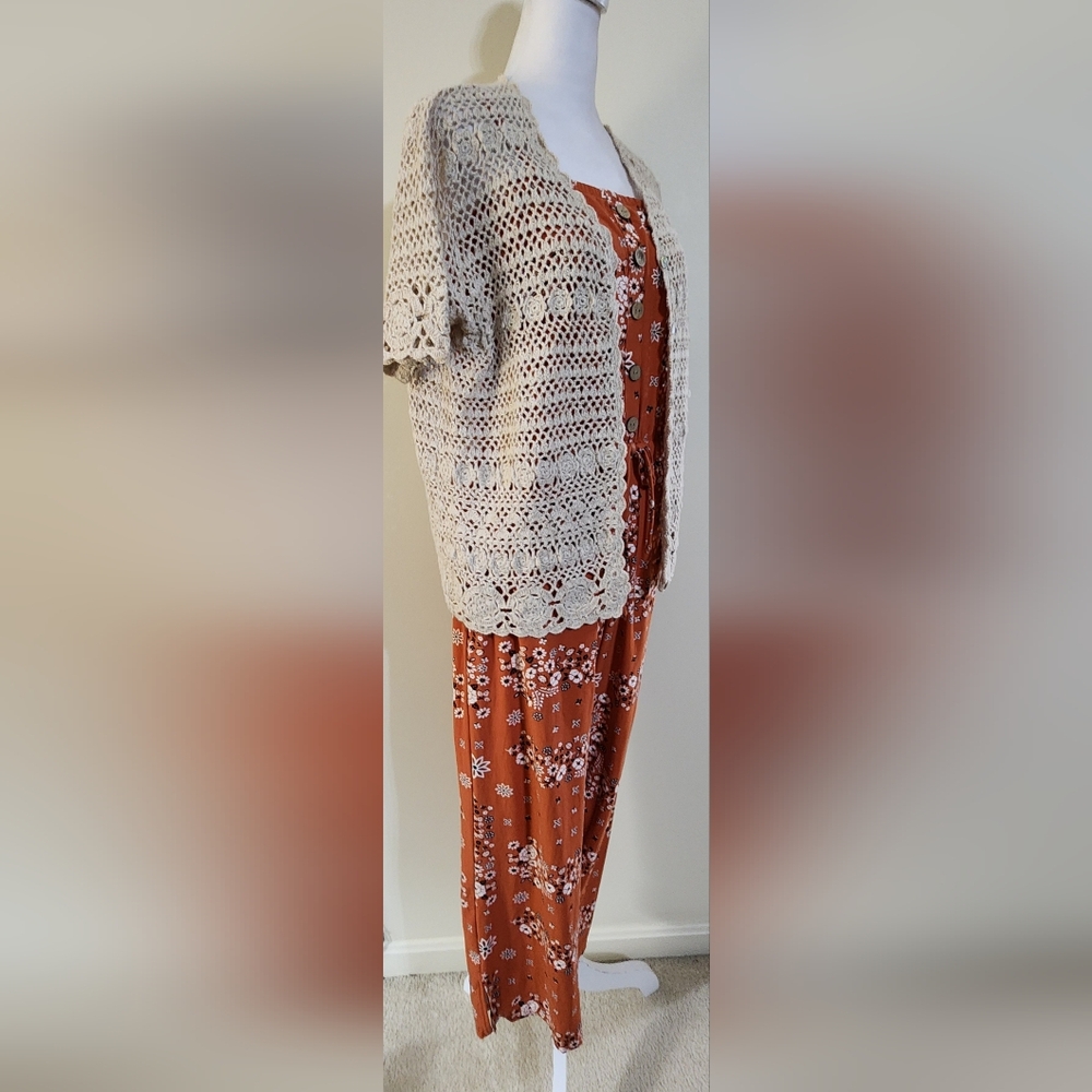 Orange Floral Wide Leg Pull-on Jumpsuit Juniors Size Medium